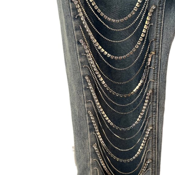 Kiwi Straight Fit Cut Out Rhinestone Rebel Bling Jeans Size Small New with Tags - Picture 8 of 16